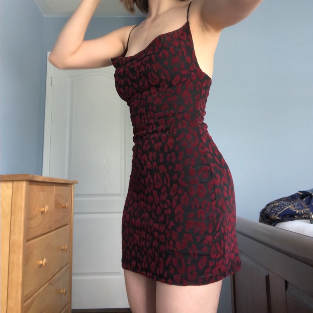 Motel Rocks Becky Cowl Dress in Red Leopard Net - Picture 3 of 5